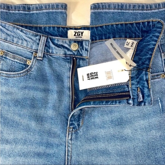 ZGY Denim Reality Blue 100% Organic Cotton High Rise Rip Straight Leg Jeans Sz29 - Picture 13 of 15